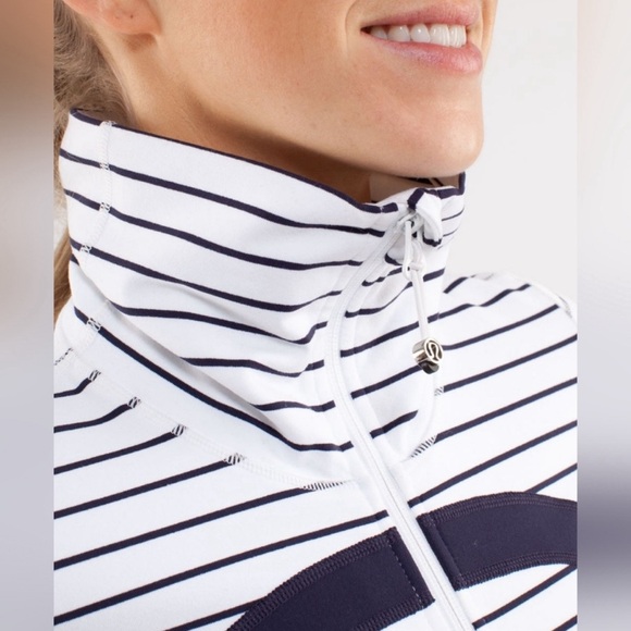 Lululemon In Stride Jacket Quiet Stripe White Deep Indigo / Deep Indigo Size 4 - Picture 3 of 10